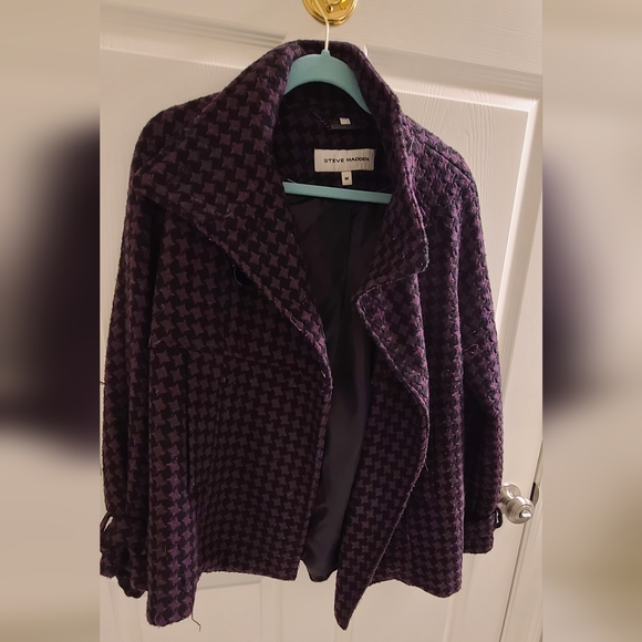 Steve Madden Purple and Black Checkered Coat Jacket Medium - Picture 2 of 6